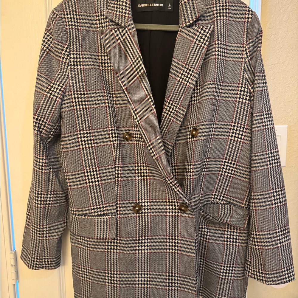 Gray Plaid Double-Breasted Women's Coat